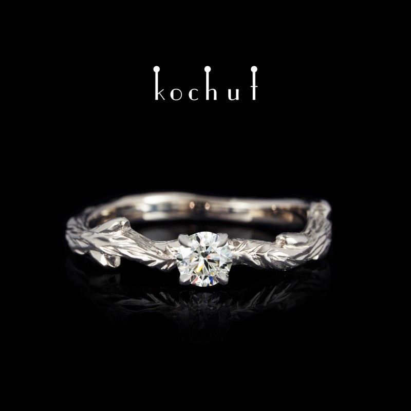 March Twig — palladium gold engagement ring with diamond
