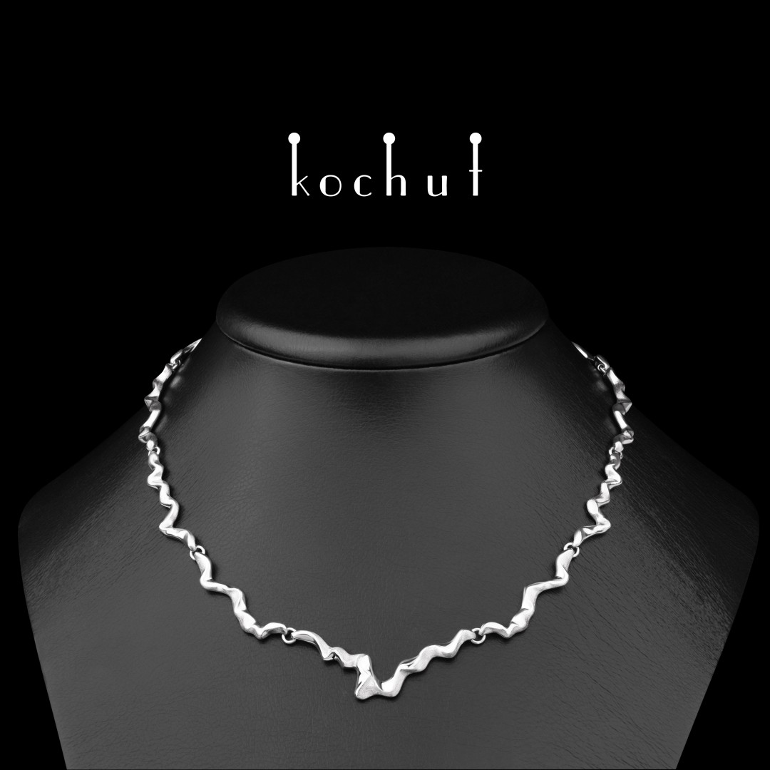 Necklace «Ludus». Silver, white rhodium