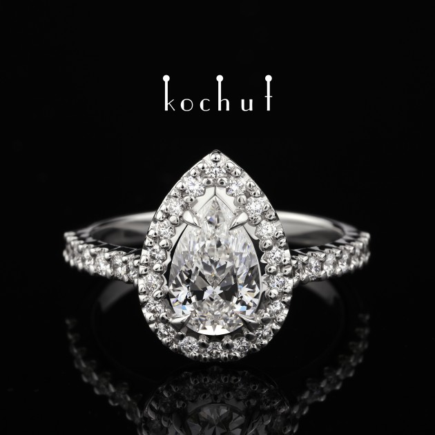 Engagement ring «Grace». White gold, diamonds, white rhodium