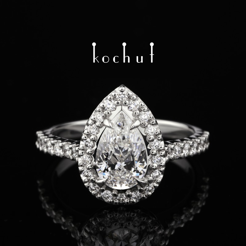 Каблучка на заручини «Grace». Біле золото, діаманти, білий родій