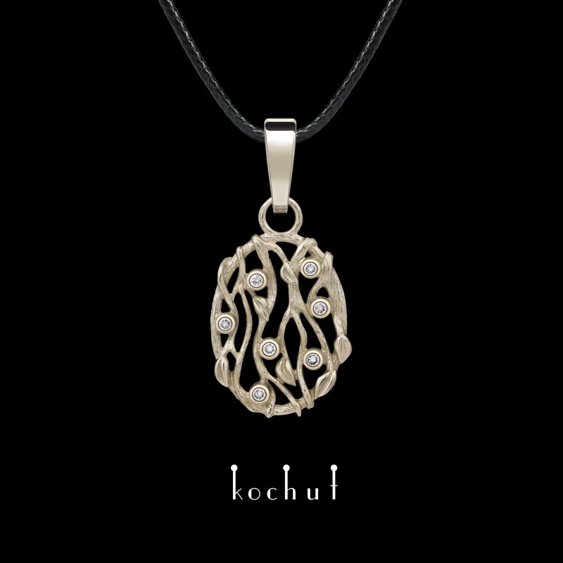 Кулон «Лісова вуаль». Біле золото, діаманти