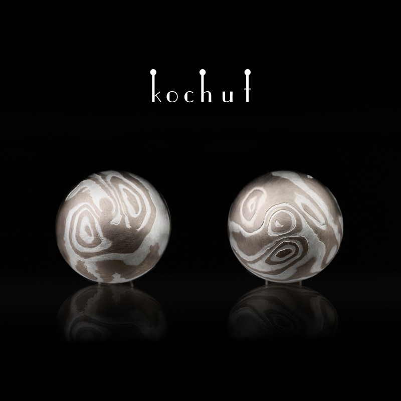 Сережки мокуме «Вихор». Паладієве золото, травлене срібло