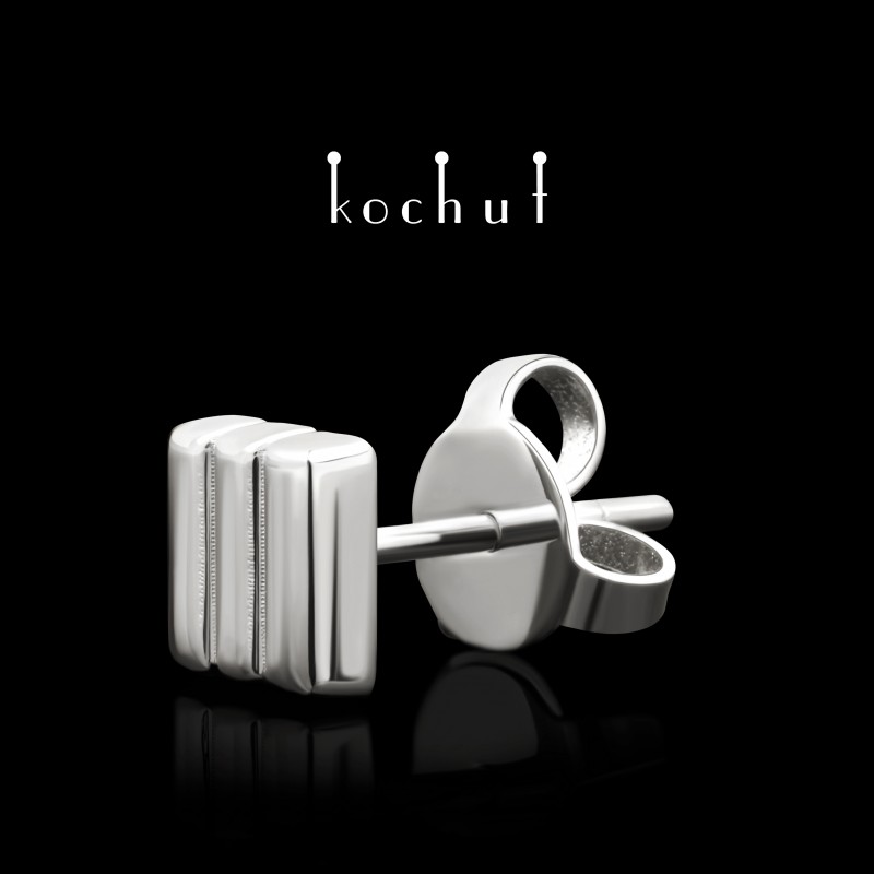 Mono earring «Facets of character: Resilience». White gold, white rhodium