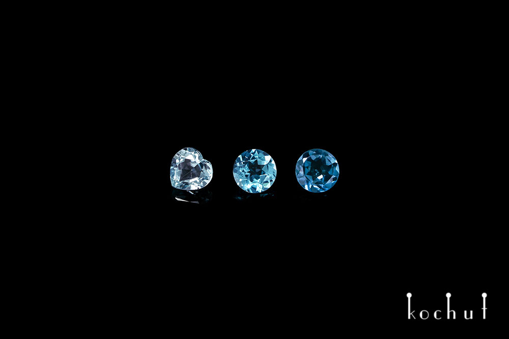 Three shades of blue topaz